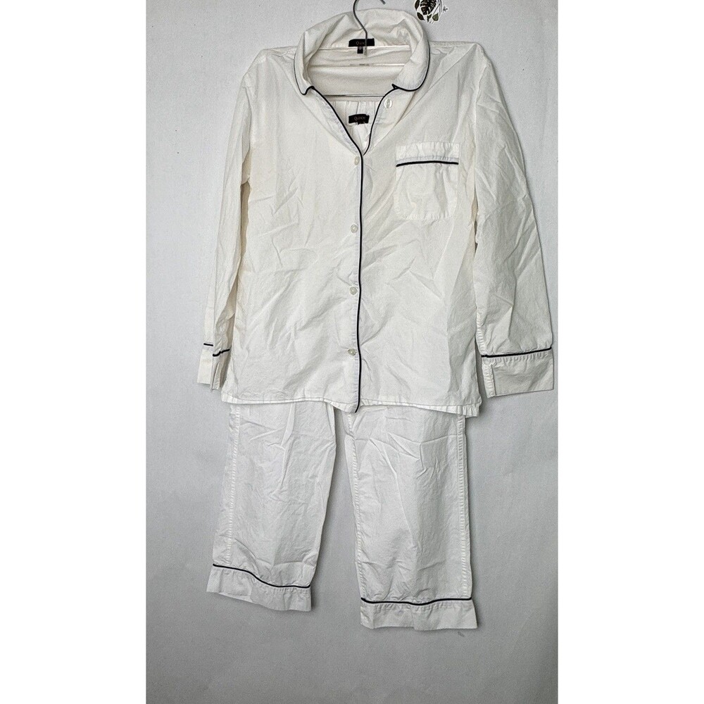 Quince Women Pajama set Sm White Black Piping Organic Cotton Poplin Button